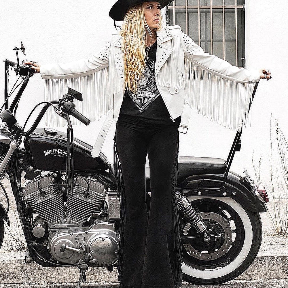 REGULAR LENGTH High Waisted Fringe Bell Bottoms in BLACK SOLID Rocker Festival - Picture 7 of 12